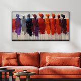Yağlı Boya Dokulu Tablo Modern Soyut İnsanlar Siyah Çerçeveli 70 x 140 cm U05007