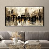 Yağlı Boya Dokulu Tablo Modern Soyut İnsanlar Siyah Çerçeveli 90 x 180 cm U05005
