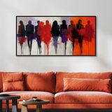 Yağlı Boya Dokulu Tablo Modern Soyut İnsanlar Siyah Çerçeveli 90 x 180 cm U05006