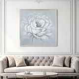 Yağlı Boya Dokulu Tablo Modern Tekli Beyaz Gül Gümüş Çerçeveli 80 x 80 cm U02074