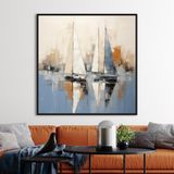 Yağlı Boya Dokulu Tablo Modern Yelkenliler Siyah Çerçeveli 100 x 100 cm U06048
