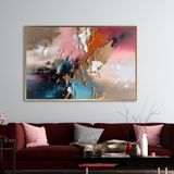 Yağlı Boya Dokulu Tablo Mor Pembe Mavi Soyut Altın Çerçeveli 50 x 70 cm U08059