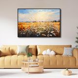 Yağlı Boya Dokulu Tablo Papatya Tarlası Siyah Çerçeveli 70 x 100 cm U06003
