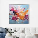 Yağlı Boya Dokulu Tablo Renkli Boyalar Soyut Gümüş Çerçeveli 80 x 80 cm U08065