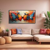 Yağlı Boya Dokulu Tablo Renkli Kelebekler Siyah Çerçeveli 60 x 120 cm U04020