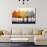 Yağlı Boya Dokulu Tablo Renkli Sonbahar Ağaçları Siyah Çerçeveli 90 x 120 cm U01012
