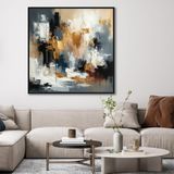 Yağlı Boya Dokulu Tablo Renkli Soyut Desenler Siyah Çerçeveli 80 x 80 cm U08145