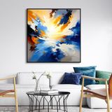 Yağlı Boya Dokulu Tablo Renkli Soyut Manzara Siyah Çerçeveli 80 x 80 cm U08035