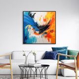 Yağlı Boya Dokulu Tablo Renkli Soyut Siyah Çerçeveli 60 x 60 cm U08095
