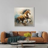 Yağlı Boya Dokulu Tablo Şaha Kalkan At Gümüş Çerçeveli 60 x 60 cm U04010