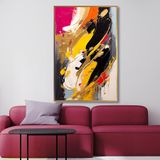 Yağlı Boya Dokulu Tablo Sarı Siyah Fuşya Soyut Altın Çerçeveli 70 x 100 cm U08036