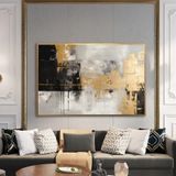 Yağlı Boya Dokulu Tablo Siyah Altın Gold Soyut Altın Çerçeveli 140 x 210 cm U08082