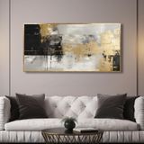 Yağlı Boya Dokulu Tablo Siyah Altın Gold Soyut Altın Çerçeveli 60 x 120 cm U08042