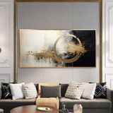 Yağlı Boya Dokulu Tablo Siyah Altın Gold Soyut Altın Çerçeveli 60 x 120 cm U08049