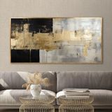 Yağlı Boya Dokulu Tablo Siyah Altın Gold Soyut Altın Çerçeveli 60 x 120 cm U08052