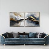 Yağlı Boya Dokulu Tablo Siyah Altın Gri İkili Set Altın Çerçeveli 60 x 60 cm U08112