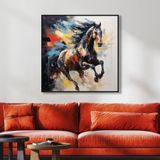 Yağlı Boya Dokulu Tablo Siyah At Siyah Çerçeveli 140 x 140 cm U04012