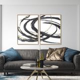 Yağlı Boya Dokulu Tablo Siyah Beyaz Altın Gold Soyut İkili Set Altın Çerçeveli 100 x 150 cm U08016