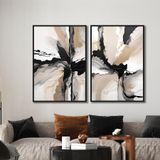 Yağlı Boya Dokulu Tablo Siyah Beyaz Bej Soyut İkili Set Siyah Çerçeveli 70 x 100 cm U08062
