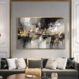 Yağlı Boya Dokulu Tablo Siyah Beyaz Gold Soyut Altın Çerçeveli 70 x 100 cm U08038