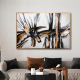 Yağlı Boya Dokulu Tablo Siyah Beyaz Kahve Soyut Altın Çerçeveli 70 x 100 cm U08013