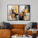 Yağlı Boya Dokulu Tablo Siyah Beyaz Kahve Soyut İkili Set Siyah Çerçeveli 70 x 100 cm U08050