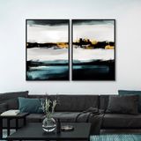Yağlı Boya Dokulu Tablo Siyah Beyaz Soyut İkili Set Siyah Çerçeveli 70 x 100 cm U08124