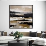 Yağlı Boya Dokulu Tablo Siyah Kahve Soyut Siyah Çerçeveli 100 x 100 cm U08137