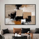 Yağlı Boya Dokulu Tablo Siyah Kahve Soyut Siyah Çerçeveli 100 x 150 cm U08138