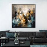 Yağlı Boya Dokulu Tablo Siyah Kahve Soyut Siyah Çerçeveli 60 x 60 cm U08133