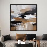Yağlı Boya Dokulu Tablo Siyah Kahve Soyut Siyah Çerçeveli 80 x 80 cm U08136