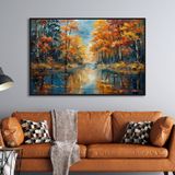 Yağlı Boya Dokulu Tablo Sonbahar Ağaçları Manzara Siyah Çerçeveli 100 x 150 cm U06013