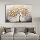 Yağlı Boya Dokulu Tablo Sonbahar Sararmış Tek Ağaç Altın Çerçeveli 70 x 100 cm U01018