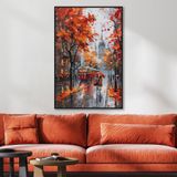 Yağlı Boya Dokulu Tablo Sonbahar Şehir Manzarası Siyah Çerçeveli 140 x 210 cm U09019
