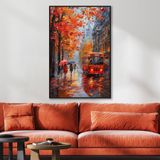 Yağlı Boya Dokulu Tablo Sonbahar Şehir Manzarası Siyah Çerçeveli 70 x 100 cm U09018