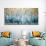 Yağlı Boya Dokulu Tablo Soyut Ağaç Manzara Altın Çerçeveli 60 x 120 cm U01007