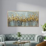 Yağlı Boya Dokulu Tablo Soyut Altın Çiçekler Altın Çerçeveli 70 x 140 cm U02036