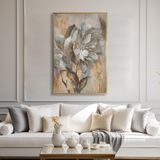 Yağlı Boya Dokulu Tablo Soyut Beyaz Tek Çiçek Altın Çerçeveli 100 x 150 cm U02042