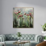 Yağlı Boya Dokulu Tablo Soyut Çiçekler Altın Çerçeveli 100 x 100 cm U02034