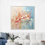 Yağlı Boya Dokulu Tablo Soyut Çiçekler Gümüş Çerçeveli 60 x 60 cm U08068
