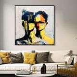 Yağlı Boya Dokulu Tablo Soyut Çift Portre Siyah Çerçeveli 100 x 100 cm U05019