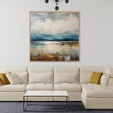 Yağlı Boya Dokulu Tablo Soyut Dağlı Manzara Altın Çerçeveli 60 x 60 cm U08130