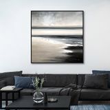 Yağlı Boya Dokulu Tablo Soyut Deniz Kıyısı Manzara Siyah Çerçeveli 60 x 60 cm U08127