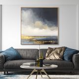Yağlı Boya Dokulu Tablo Soyut Deniz Manzara Altın Çerçeveli 140 x 140 cm U08120
