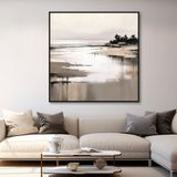 Yağlı Boya Dokulu Tablo Soyut Göl Manzarası Siyah Çerçeveli 100 x 100 cm U08121