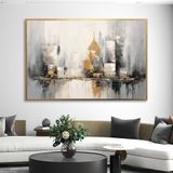 Yağlı Boya Dokulu Tablo Soyut İstanbul Galata Kulesi Altın Çerçeveli 70 x 100 cm U09023