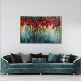 Yağlı Boya Dokulu Tablo Soyut Kırmızı Çiçekler Altın Çerçeveli 100 x 150 cm U02021