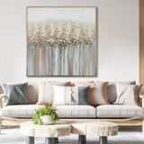 Yağlı Boya Dokulu Tablo Soyut Manzara Ağaçlar Altın Çerçeveli 100 x 100 cm U01022