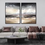 Yağlı Boya Dokulu Tablo Soyut Manzara İkili Set Siyah Çerçeveli 50 x 70 cm U08125