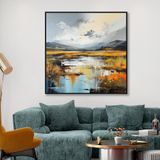 Yağlı Boya Dokulu Tablo Soyut Manzara Siyah Çerçeveli 100 x 100 cm U06007